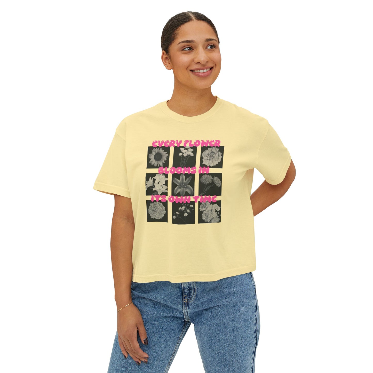 Every Flower Blooms Women's Boxy Tee - Floral Graphic Tee for Spring and Summer Fashion